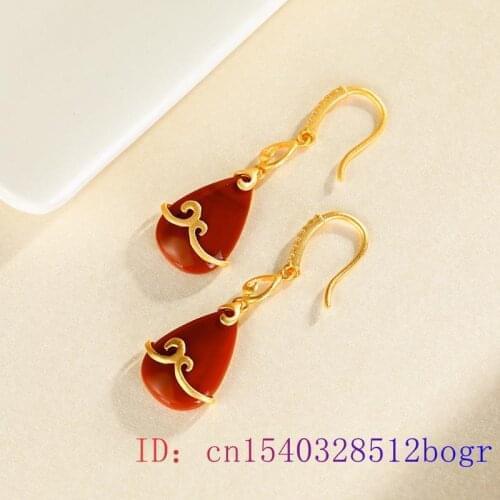 Red Jade Water drop Earrings Charm Jewelry Gemstone Crystal Gifts Fashion Natural 925 Silver Chalcedony Women Zircon Amulet