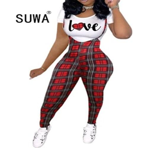 Wholesale Summer Vintage Casual Outfits For Women Two Piece Pants Sets Love Short Sleeve T-Shirt Top High Waist Romper Jumpsuits