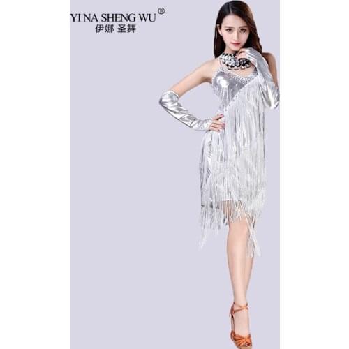 Latin Dance Dress Stage Performance Party Tassel Latin Skirt Women Sleeveless Latin Cha Cha Samba Rumba Costumes With Gloves