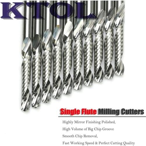 3.175x20MM CNC Single Flute Carbide End Mill Bits Spiral Wood Router Tools Wholesale 10pc Milling Cutters for Acrylic Engraver