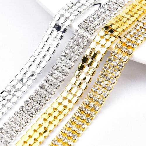 Super Close 3 Rows Diamante Rhinestone Cake Banding Applique Trim Wedding Crystal Cup Chain Clothes Bags Shoes DIY