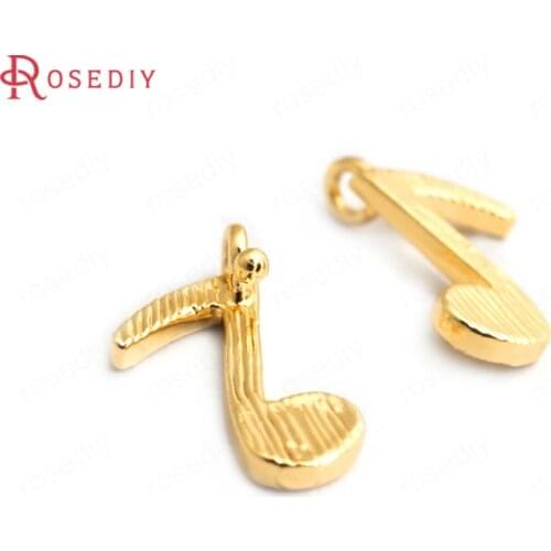 34838)10PCS 12x8MM 24K Gold Color Brass Music Symbol Charms Pendants High Quality Diy Accessories Jewelry Findings
