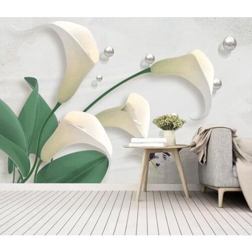 Custom photo 3d wallpaper Green Leaf Calla Lily Pearl Flower living room home decor 3d wall murals wallpaper for walls 3 d
