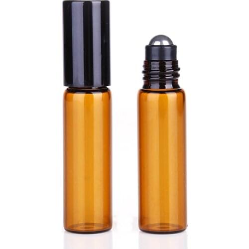 5pcs 5ml Empty Amber Glass Essential oil Roll On Bottle Vials with stainless steel metal roller ball for perfume aromatherapy