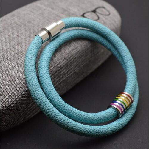 5pcs/lot Braided Leather Bracelet Women Men Stainless Steel Gay Pride Rainbow Magnetic Bracelet Gift Pulseira lesbian bracelets