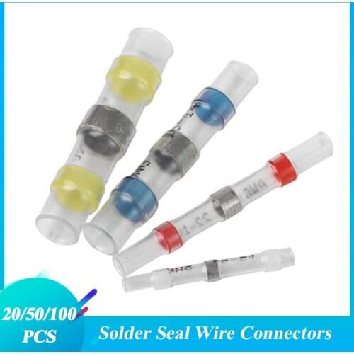 50PCS Solder Seal Wire Connectors Waterproof Heat Shrink Butt Connectors Electrical Wire Terminals Marine Insulated Butt Splices