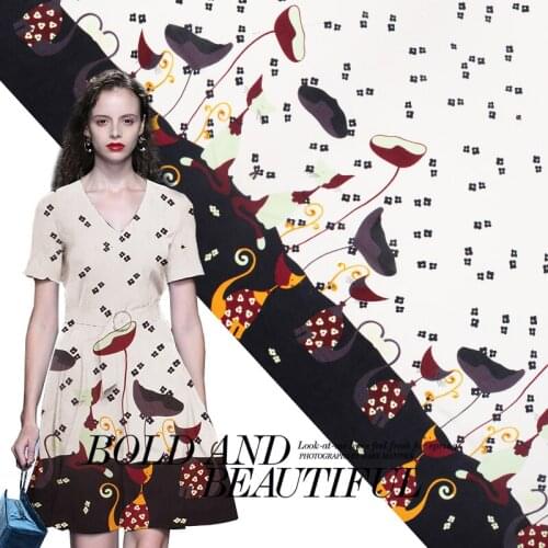 White waxberry 12momme lotus leaf cats digital printed crepe de chine silk 100% silk dress DIY clothes fabrics Freeshipping