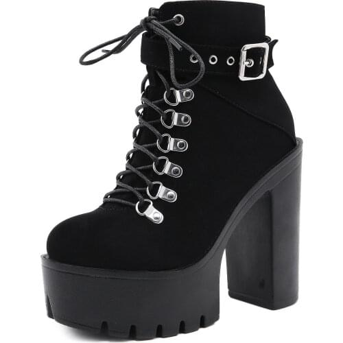 Fashion New Suede high heels Ankle Boots Women For Autumn Spring Fashion Square Toe heel Zipper Woman Black Boots Plus size