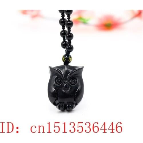 Natural Obsidian Owl Pendant Necklace Man Exquisito Jewellery Fashion Accessories Hand-Carved Luck Amulet Gifts Sweater Chain