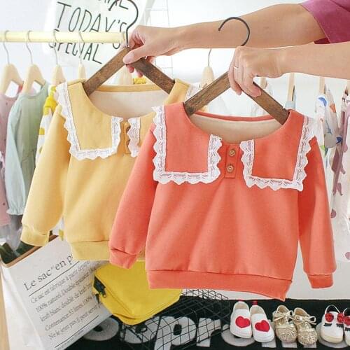 Baby Girl Kids Sweatershirt Cotton Warm Long-Sleeves Spring Korean Lovely Clothes Cotton Buttons Fleece Thicken Tops