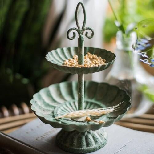 Double-layer wrought iron storage tray decoration ornaments grocery garden afternoon tea snack rack party WF1203225