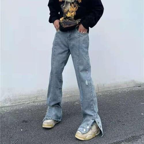 Hip Hop Ankle Button Letter Embroidery Washed Jeans Pants for Men and Women Harajuku Vibe Style Oversize Loose Denim Trousers