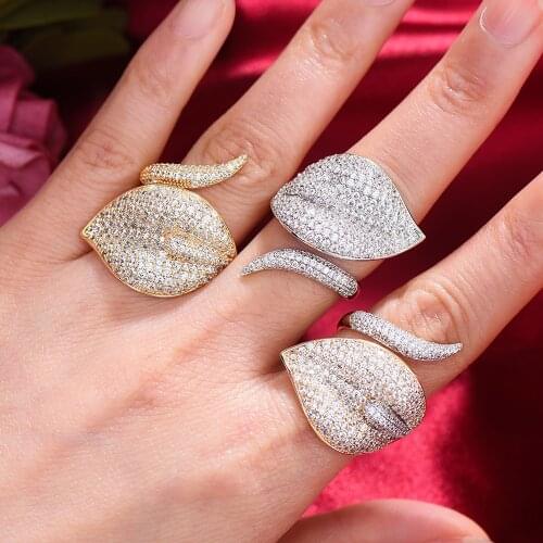 GODKI 2021 Trendy LILY Flower Big Bold Statement Finger Rings for Women Cubic Zircon Beads Charm Ring Bohemian Beach Jewelry