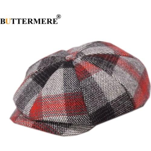 BUTTERMERE Newsboy Cap Wool Men Women Octagonal Cap Woolen Male Tweed Panel Plaid British Style Brand Vintage Flat Cap Beret