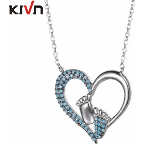 KIVN Fashion Jewelry FootPrints Heart Pave CZ Cubic Zirconia Wedding Bridal Necklaces for Women