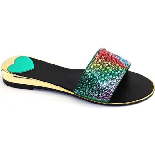Nice looking heart style women sandals with colorful rhinestone decoration african low heel shoes for dress V288-3,heel 2.5CM