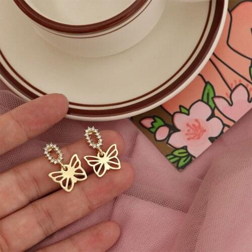 Silver Needle Summer New Butterfly French Dream Hollow Butterfly Rhinestone Earrings Fairy Girl Earrings fashion jewelry