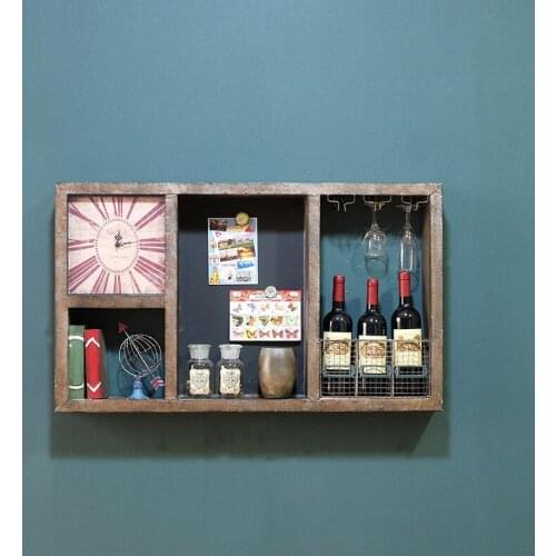 Metal Industrial Retro Wall Decorative Shelf with Clock