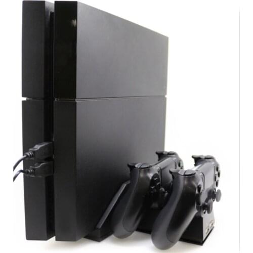 Multifunctional Charger Dock Stand with Cooling Fan & 4 Dsics Storage Rack Controller Charging Holder for PS4/PS4 Pro