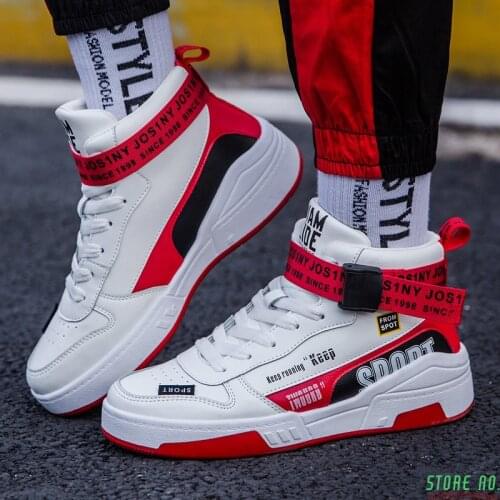 Autumn Trend High Top Men Sports Shoes Fashion Men Vulcanized Shoes White Sneakers Men PU Leather Non-slip Flat With Men Shoes