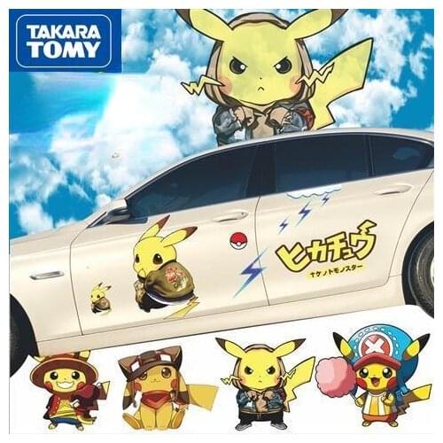 TAKARA TOMY Pokemon Pikachu Car Sticker Cute Cartoon Body Personality Creative Scratch Blocking Floating Car Sticker