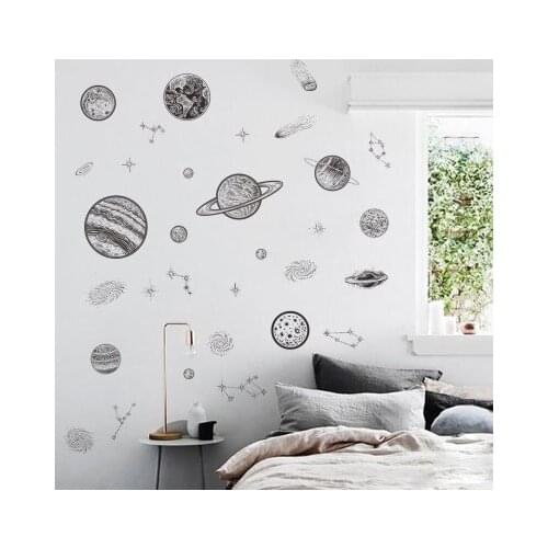 Space Planet Wall Sticker Sketch Galaxy Wall Pictures For Living Room Study Room Bedroom Decor DIY Kids Room Decoration Mural