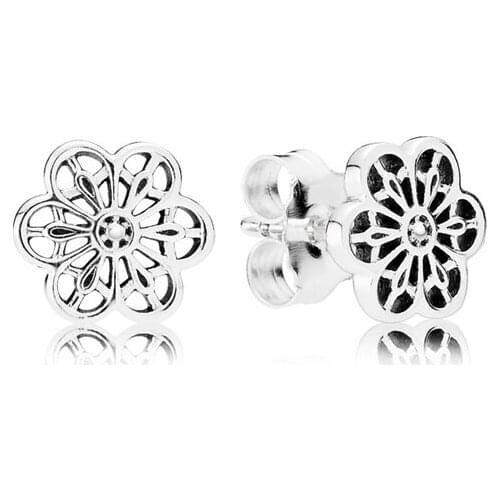 Real 925 Sterling Silver Radiant Flower ,Clear CZ Stud Earrings for Women Sterling Silver Wedding Jewelry