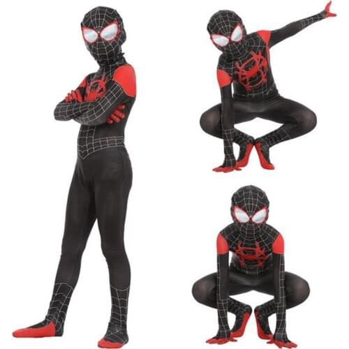 Title: New Kids Spider-Man Tights Clothes Little Black Spider Jumpsuits Anime Cosplay Costume New Era Spider-Man Parallel Univer