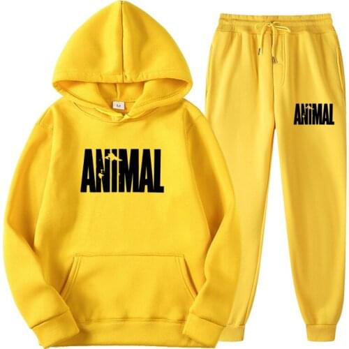 2022 New Gym ANIAML Hoodies Letters Print Sweatshirt+Sweatpant Mens 2Pcs Sets Tracksuit Hooded Sportswear Running Pants