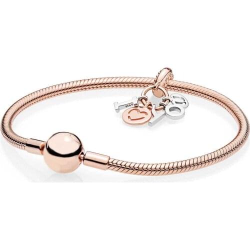 NEW 100% 925 Sterling Silver Rose I Love You Bracelet Set fit DIY Original charm Bracelets jewelry A set of prices