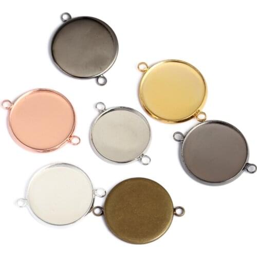 20pcs 12/14/16/18/20mm Glass Cabochon Base Settings Bezel Trays Blank Double Hole Cabochons Cameo DIY Jewelry Making Findings