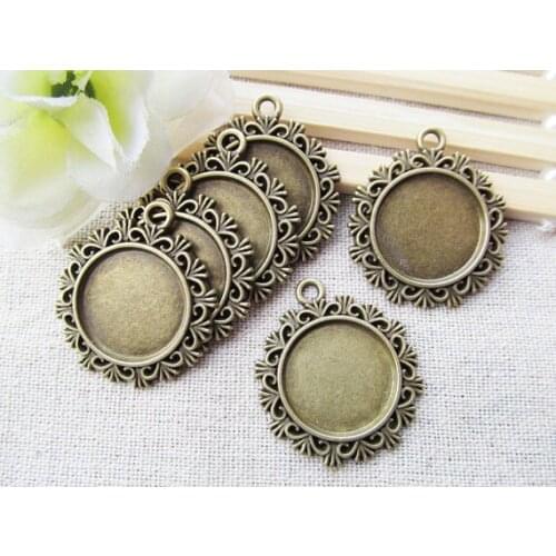 50pcs Antique Bronze/Antique Silver tone Border Round Base Setting Tray Bezel Pendant Charm/Finding,fit 20mm Cabochon/Cameo