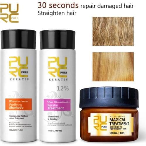 PURC 12% 100ml Keratin Hair Treatment Purifying Shampoo and Hair Mask Sets Straightening Repair Demage Hair Treatment 3pcs