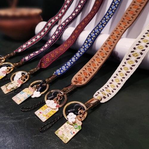 Mobile phone lanyard hanging neck Chinese style pendant national tide retro lanyard detachable key chain pendant work card ID