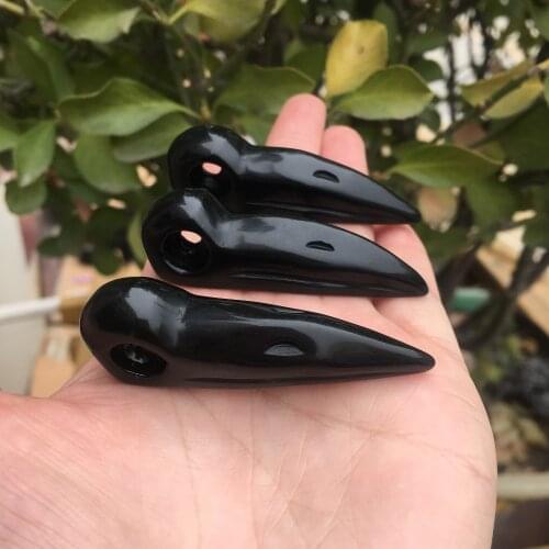 1pcs Natural Black obsidian carved raven skull mineral crystal animal statue