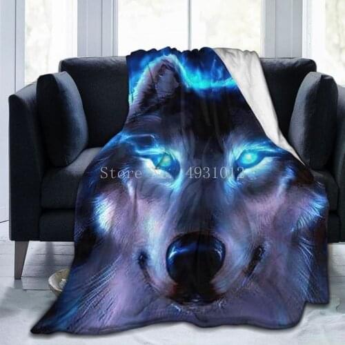 Ultra-Soft Micro Fleece Blanket Cartoon Blanket Bedding Wool Blanket With 3D Printed Symbol of Cartoon White Wolf