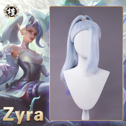 PRE-SALE UWOWO LOL Zyra Cosplay Wig Game League of Legends Crystal Rose Zyra Cosplay Wig 65cm White blue Ponytail Hair