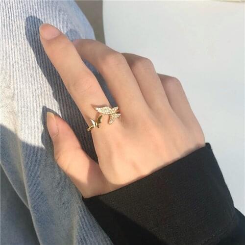 Korean Simple High-End Butterfly Ring Female Fashion Personality INS Trend Niche Index Finger Ring Party Wedding Banquet Jewelry