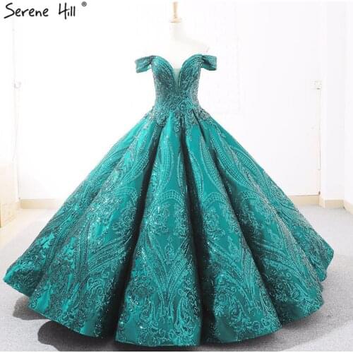 Green High-end Off Shoulder Luxury Wedding Dresses 2020 Sequined Beading Fashion Lace Up Bridal Gown Real Photo 66661