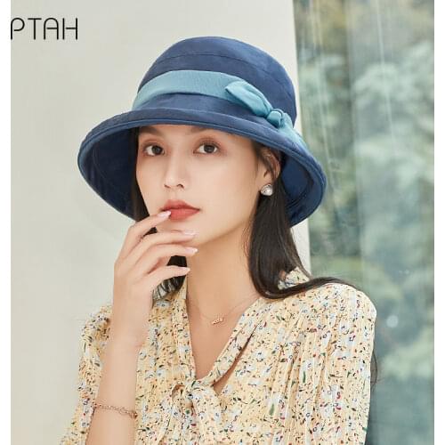 [PTAH] New Fashion 100% Mulberry Silk Hats Summer Sun Protection Breathable Cap Womens UPF50+ Anti-UV Hat Female Not Polyester