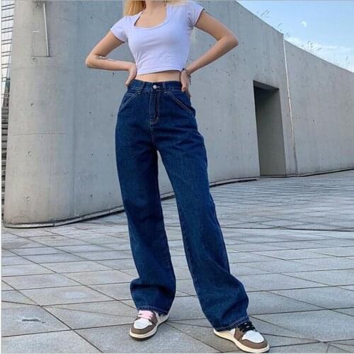 2012 Womens Pants Straight Leg Jeans Women High Waist Slim Loose Autumn Winter Pants Casual Blue Mom Fashion Trousers