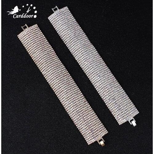 Carddoor Unique AB colors Rhinestone Bridal Bracelets for Women Crystal Charms Chain Link Bracelet Wedding Prom Jewelry