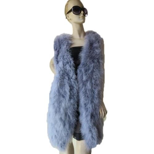 Women 's Genuine/Real Ostrich Feather Fur Waistcost Long Vest Fashion Gray