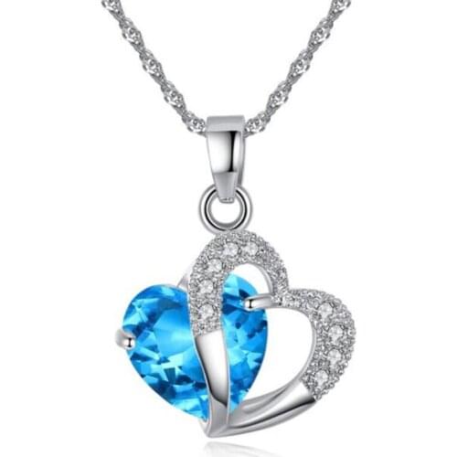 Candy Color Hot Women Lady Heart 925 Sterling Silver Pendant Necklace Jewelry With Cubic Zirconia For Lover Gift 9 Colors