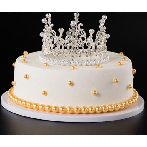 1pcs Imitation Pearl Crown Cake Topper Baking Decor Kids Birthday Party Cake Dessert Accessories Wedding Supplies