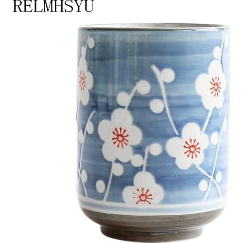 1PC RELMHSYU Nordic Style 320ML Ceramic Painted Straight-body Water Tea Cup Set Drinkware