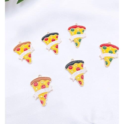 10 pcs Delicious Pizza Enamel Charms Earring Making Gold Tone Snack Drop Oil Pendant Bracelet Hair Jewelry DIY Accessories