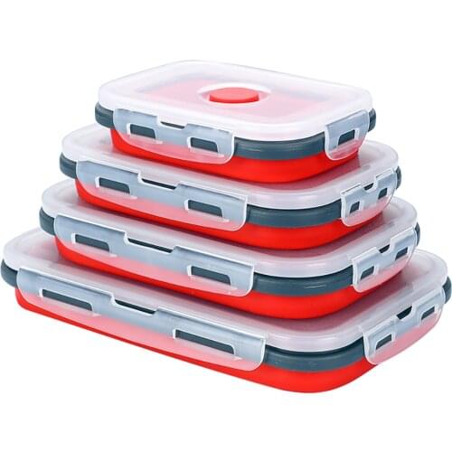 4PCS/Set Silicone Folding Portable Leakproof Lunch Box for Dinnerware Food Container Silicone Bowl for Children Adult