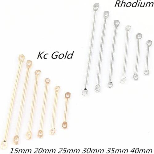 50pcs 15mm 25mm 30mm 30mm 40mm Kc Gold/Rhodium Double Cylinder Connecting Rod Metal Earrings Pendant Jewelry Making Accessories