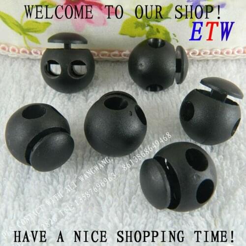 Free Shipping Wholesale High Quality Nylon Cord Lock Black Ball 2 Holes 200 pcs/lot